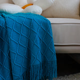 SOGA 2X Blue Diamond Pattern Knitted Throw Blanket Warm Cozy Woven Cover Couch Bed Sofa Home Decor with Tassels - Cafe Supply