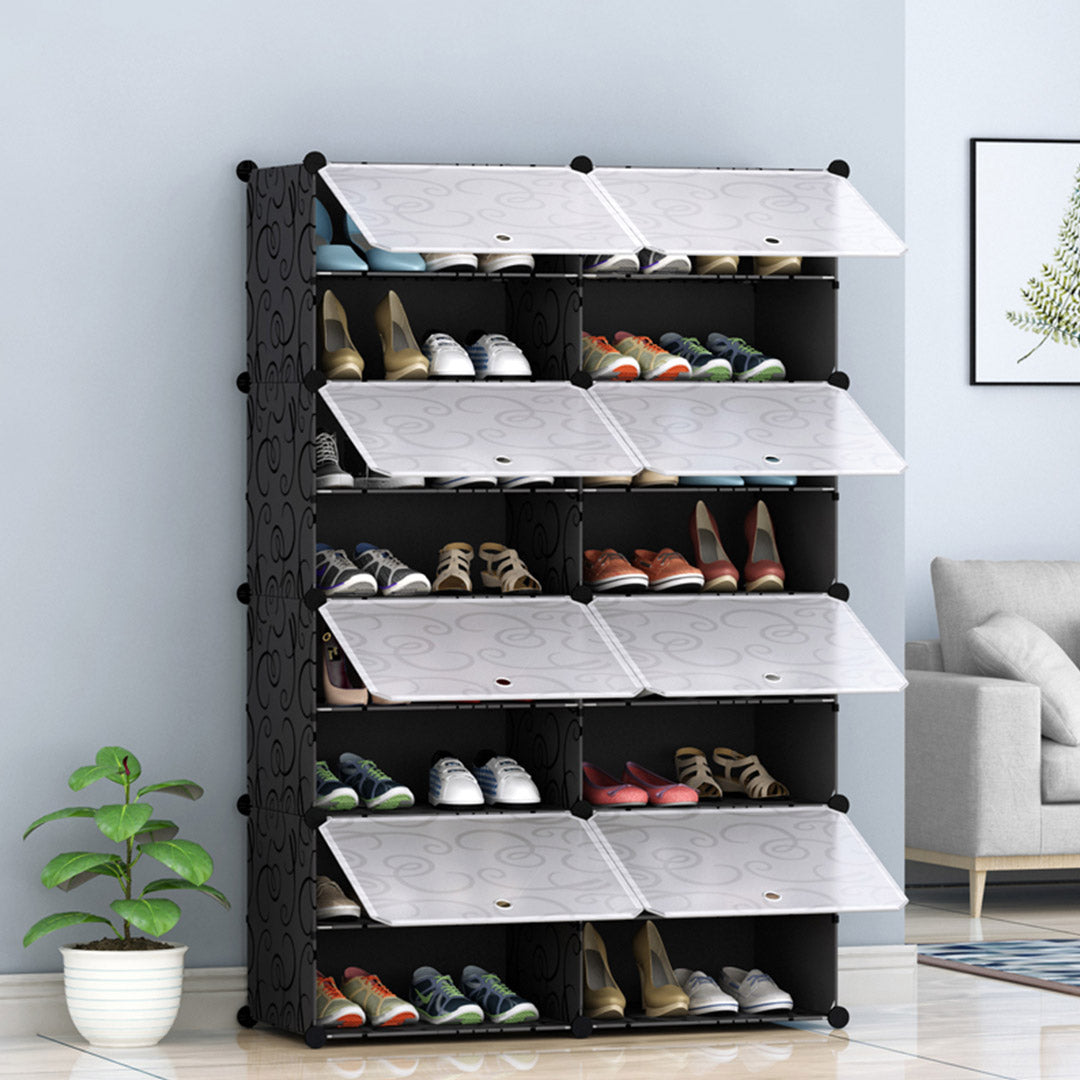 SOGA 8 Tier 2 Column Shoe Rack Organizer Sneaker Footwear Storage Stackable Stand Cabinet Portable Wardrobe with Cover - Cafe Supply
