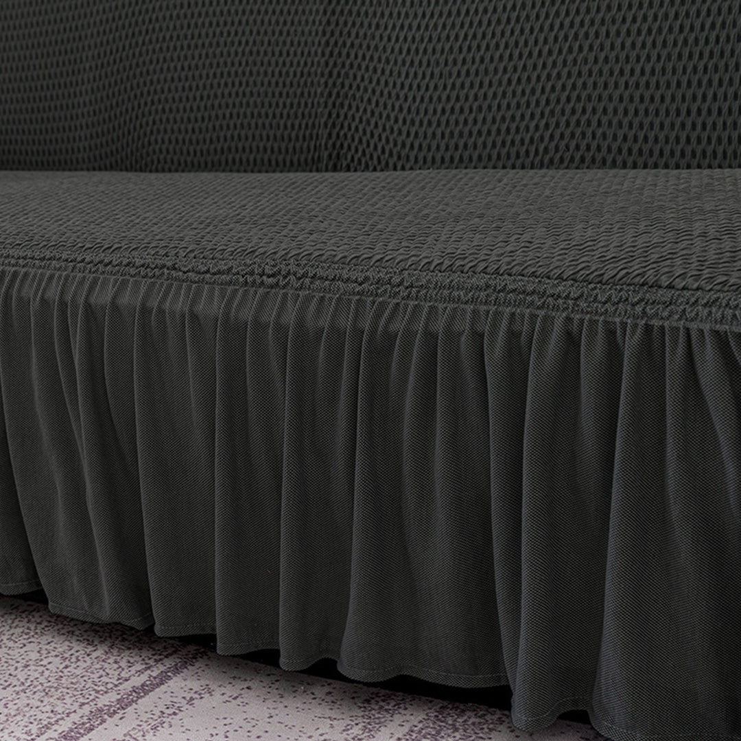 SOGA 3-Seater Dark Grey Sofa Cover with Ruffled Skirt Couch Protector High Stretch Lounge Slipcover Home Decor - Cafe Supply