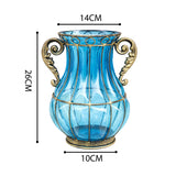 SOGA Blue Colored European Glass Home Decor Flower Vase with Two Metal Handle - Cafe Supply