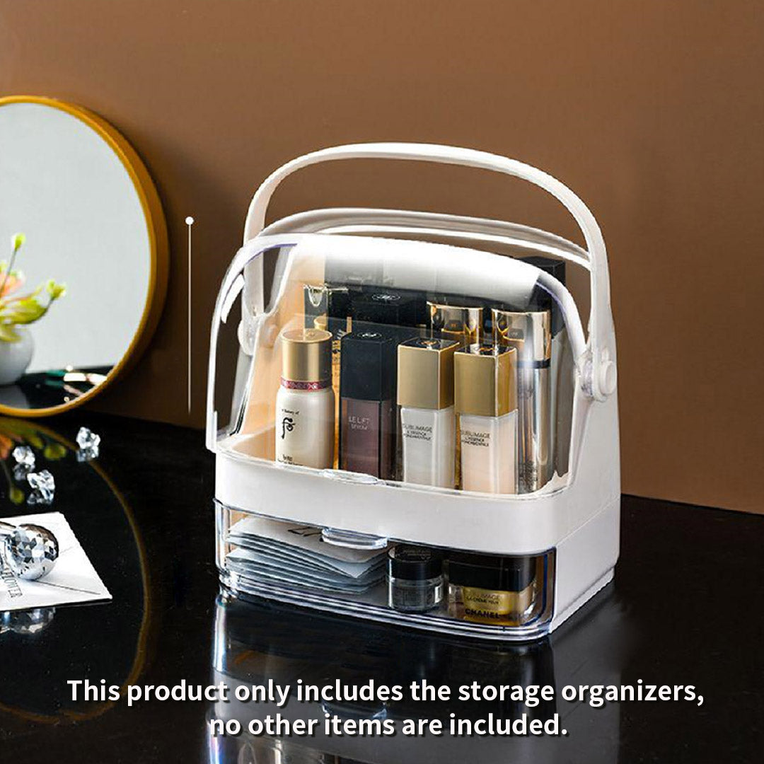 SOGA 2 Tier White Countertop Makeup Cosmetic Storage Organiser Skincare Holder Jewelry Storage Box with Handle - Cafe Supply