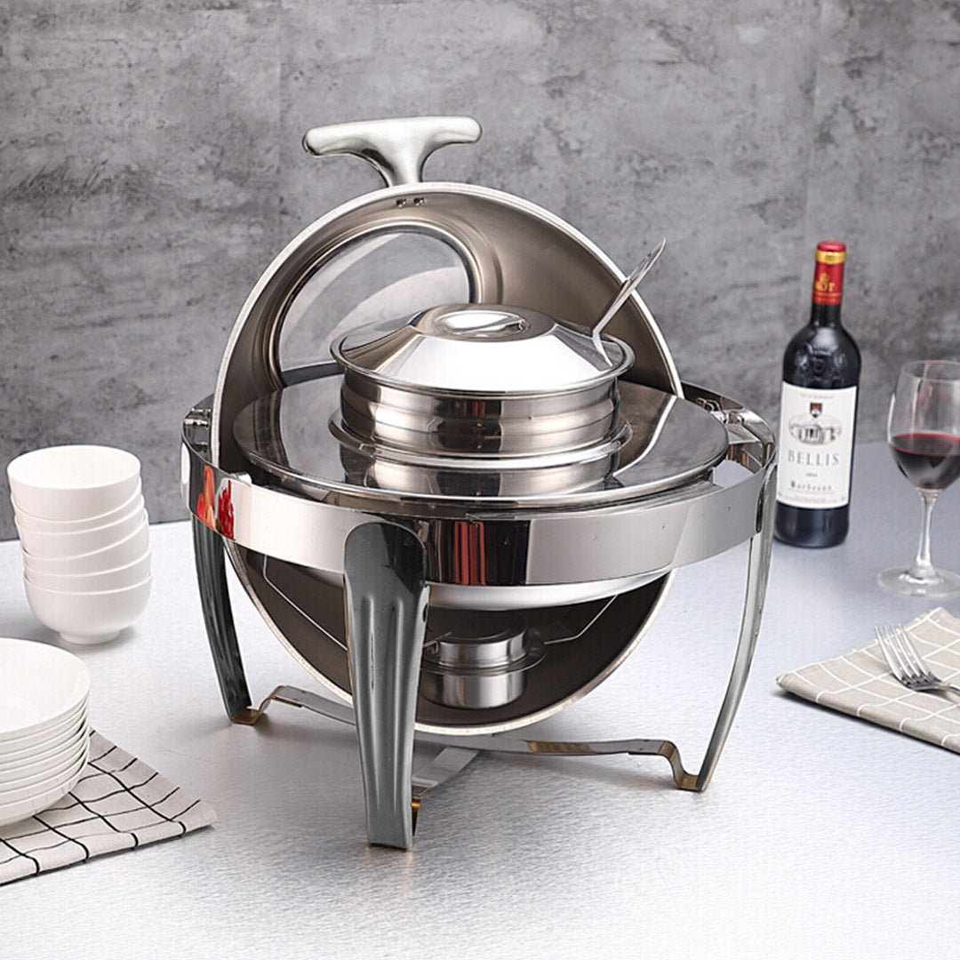 SOGA 6.5L Stainless Steel Round Soup Tureen Bowl Station Roll Top Buffet Chafing Dish Catering Chafer Food Warmer Server - Cafe Supply