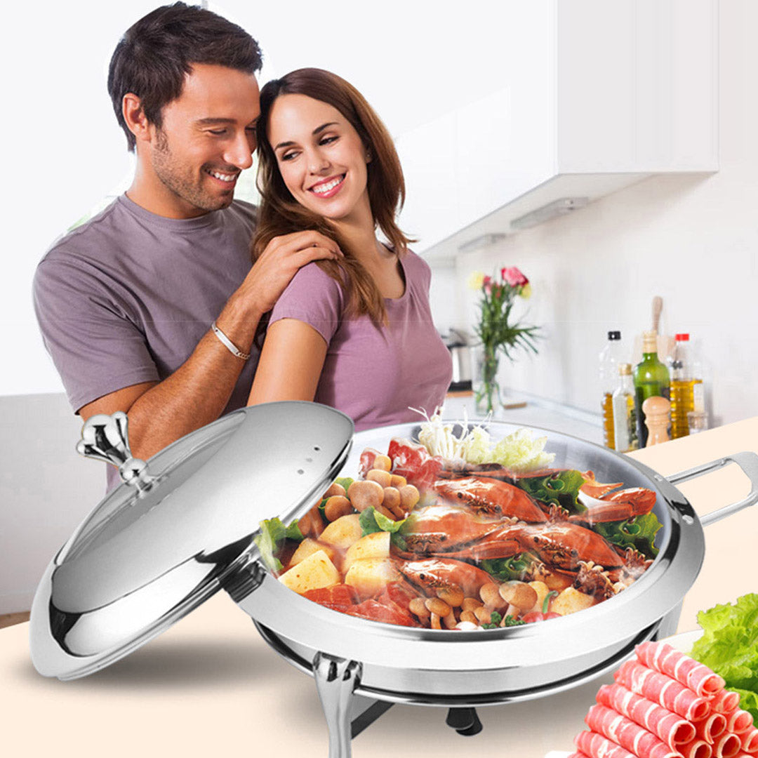 SOGA 2X Stainless Steel Round Buffet Chafing Dish Cater Food Warmer Chafer with Glass Top Lid - Cafe Supply