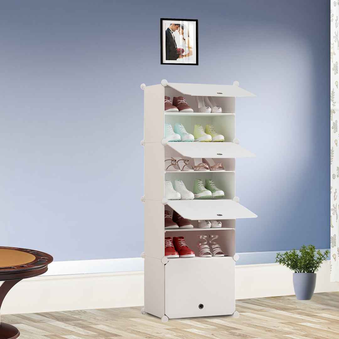 SOGA 7 Tier White Shoe Rack Organizer Sneaker Footwear Storage Stackable Stand Cabinet Portable Wardrobe with Cover - Cafe Supply
