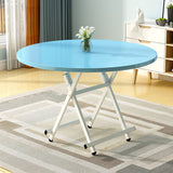 SOGA 2X  Blue Dining Table Portable Round Surface Space Saving Folding Desk Home Decor - Cafe Supply