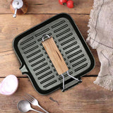 SOGA 2X 24cm Ribbed Cast Iron Square Steak Frying Grill Skillet Pan with Folding Wooden Handle - Cafe Supply