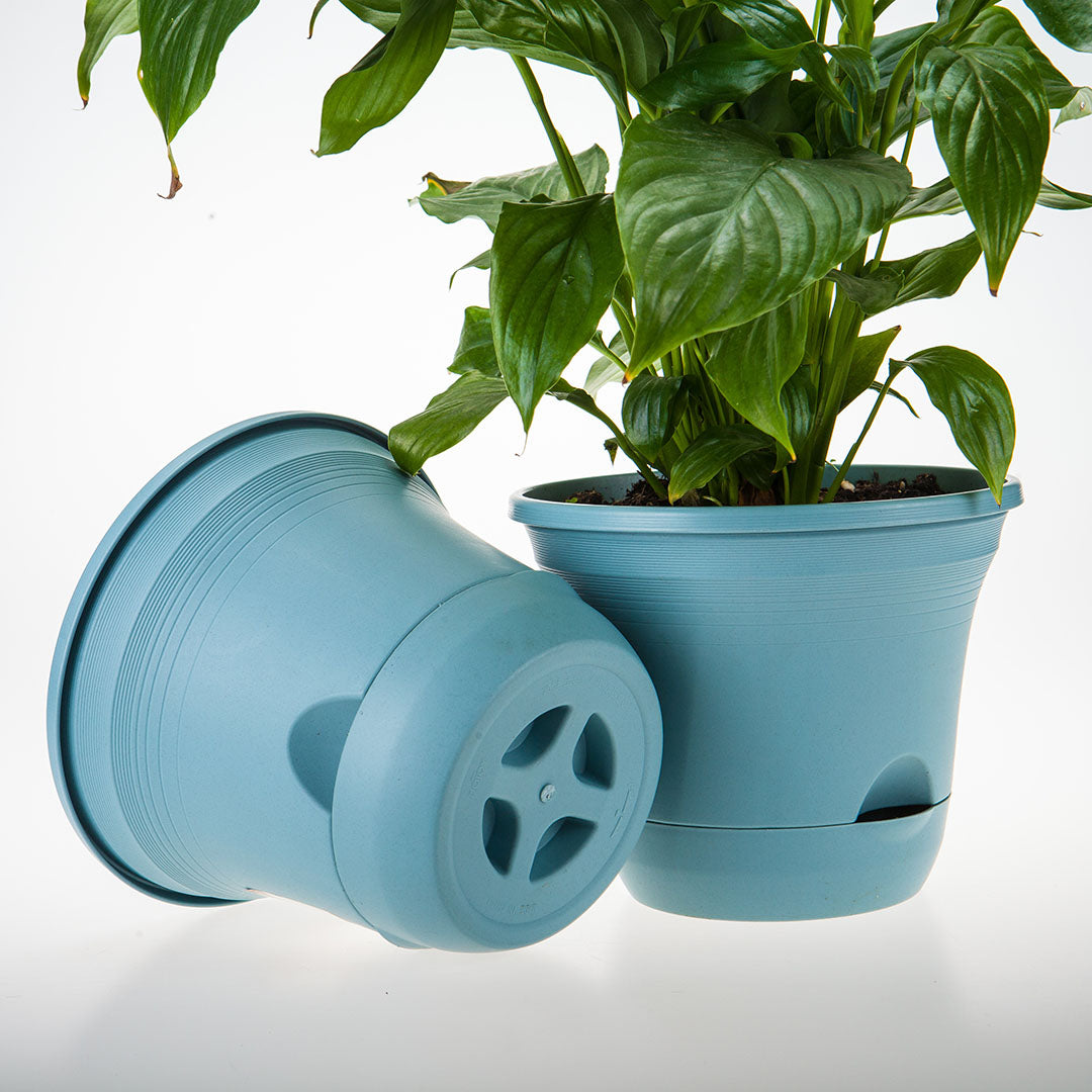 SOGA 19.5 cm Blue Plastic Plant Pot Self Watering Planter Flower Bonsai Outdoor Garden Decor Set of 2 - Cafe Supply