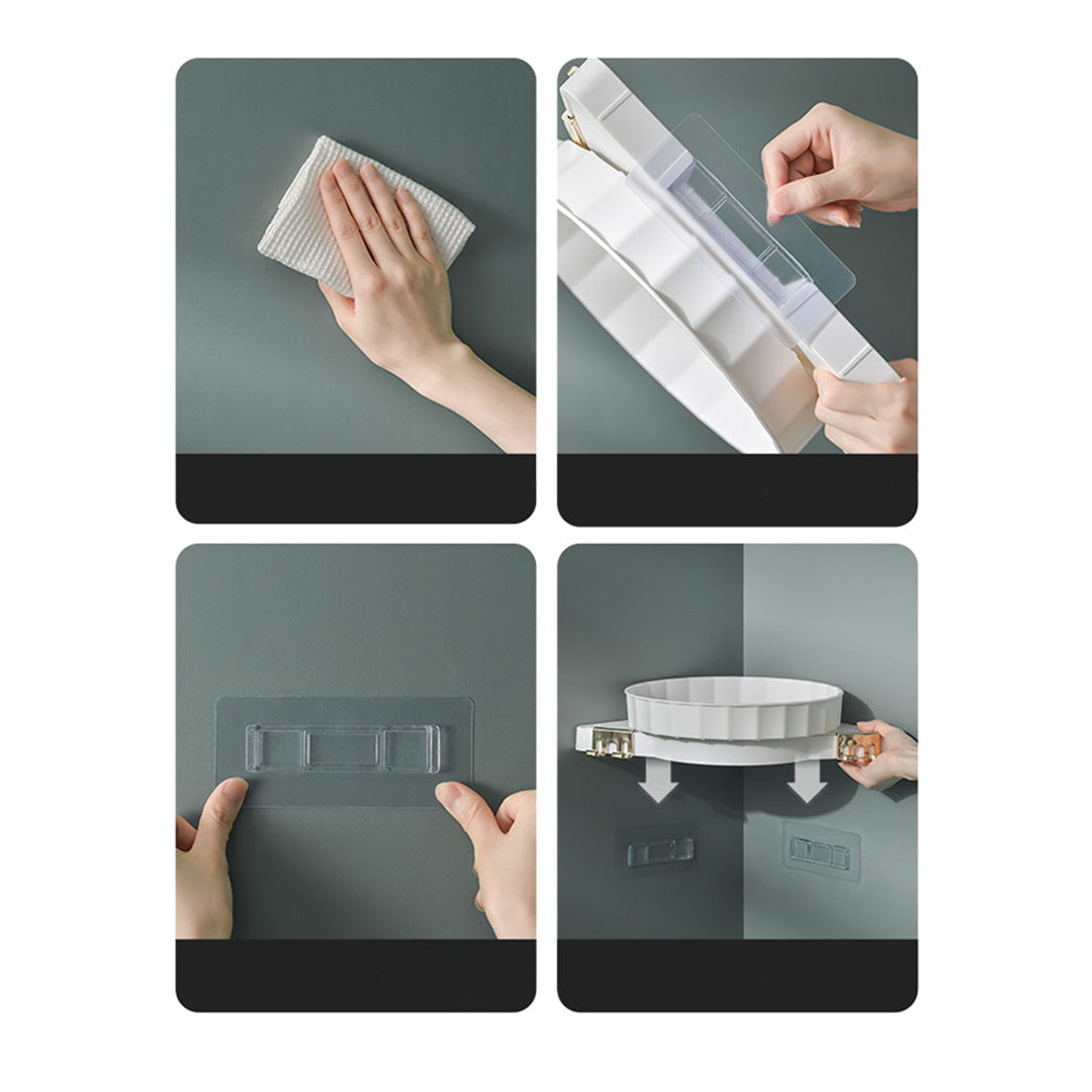 SOGA 2X Green 360 Degree Wall-Mounted Rotating Bathroom Organiser Corner Vanity Rack Toilet Adhesive Storage Shelf - Cafe Supply