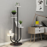 SOGA 2X U Shaped Plant Stand Round Flower Pot Tray Living Room Balcony Display Black Metal Decorative Shelf - Cafe Supply