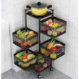 SOGA 5 Tier Steel Square Rotating Kitchen Cart Multi-Functional Shelves Portable Storage Organizer with Wheels - Cafe Supply