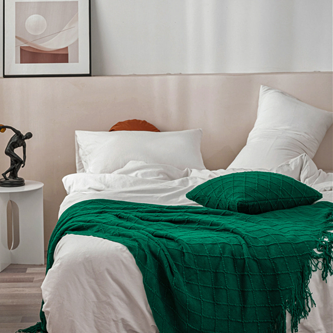 SOGA 2X Green Diamond Pattern Knitted Throw Blanket Warm Cozy Woven Cover Couch Bed Sofa Home Decor with Tassels - Cafe Supply