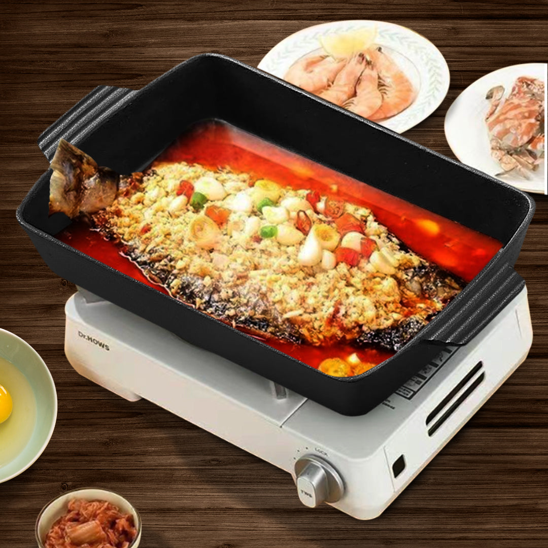 SOGA 38cm Cast Iron Rectangle Bread Cake Baking Dish Lasagna Roasting Pan - Cafe Supply