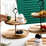 SOGA 2X 15cm 2 Tier  Brown Round Wooden Acacia Dessert Tray Cake Snacks Cupcake Stand Buffet Serving Countertop Decor - Cafe Supply