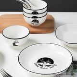 SOGA White Antler Printed Ceramic Dinnerware Set Crockery Soup Bowl Plate Server Kitchen Home Decor Set of 13 - Cafe Supply