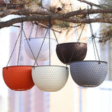 SOGA 2X Red Medium Hanging Resin Flower Pot Self Watering Basket Planter Outdoor Garden Decor - Cafe Supply