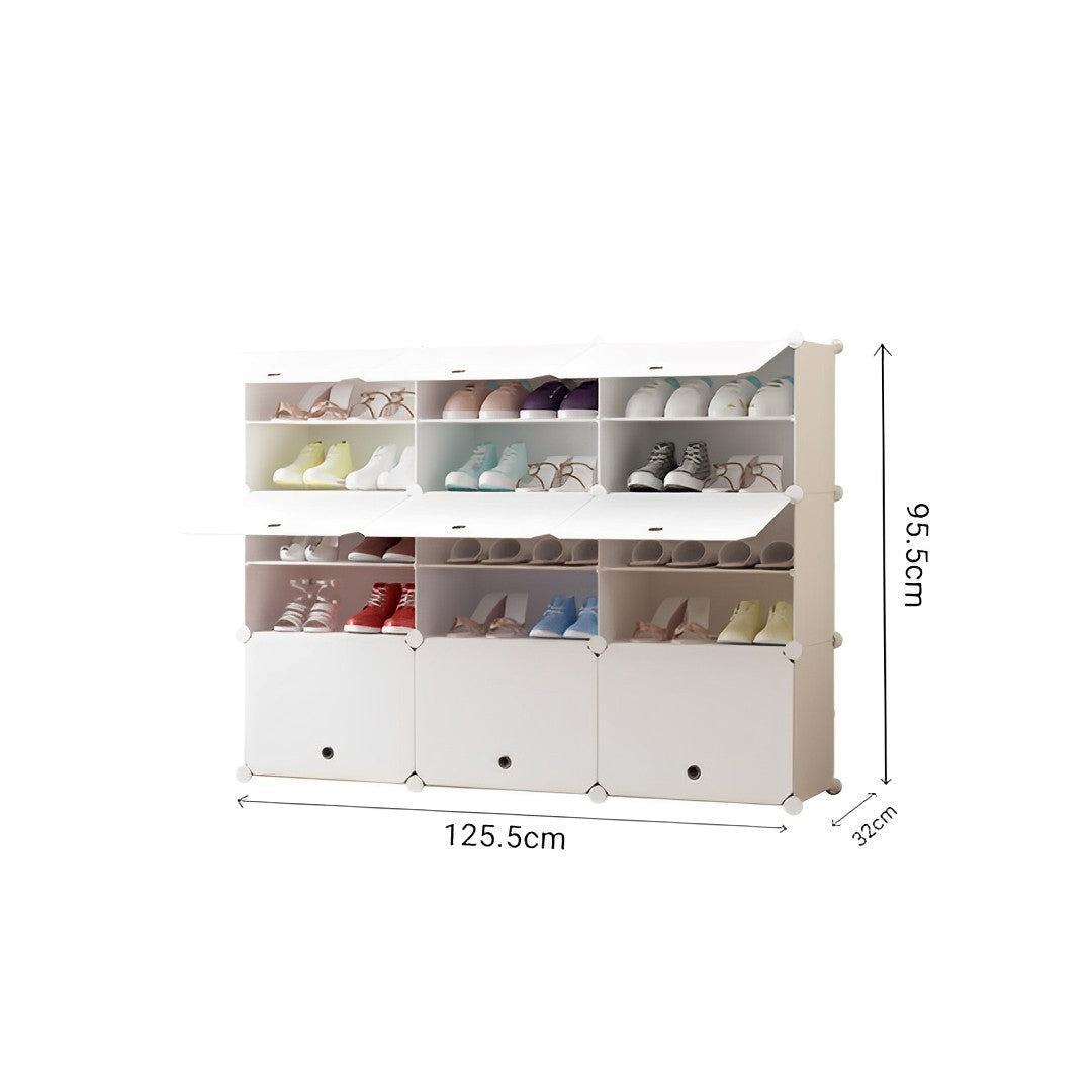SOGA 5 Tier 3 Column White Shoe Rack Organizer Sneaker Footwear Storage Stackable Stand Cabinet Portable Wardrobe with Cover - Cafe Supply