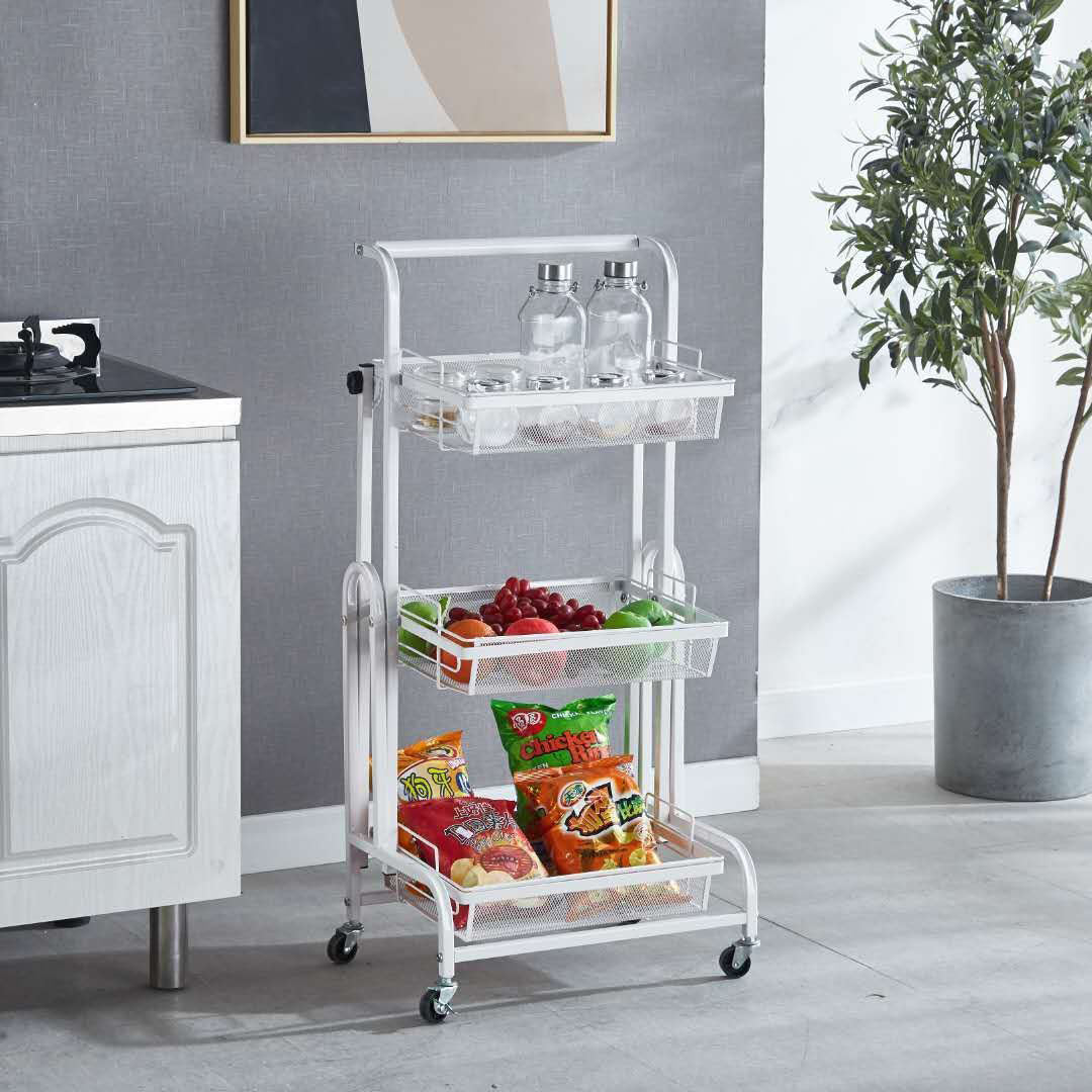 SOGA 3 Tier Steel White Adjustable Kitchen Cart Multi-Functional Shelves Portable Storage Organizer with Wheels - Cafe Supply