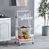 SOGA 3 Tier Steel White Adjustable Kitchen Cart Multi-Functional Shelves Portable Storage Organizer with Wheels - Cafe Supply