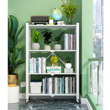 SOGA 2X 4 Tier Steel White Foldable Display Stand Multi-Functional Shelves Portable Storage Organizer with Wheels - Cafe Supply