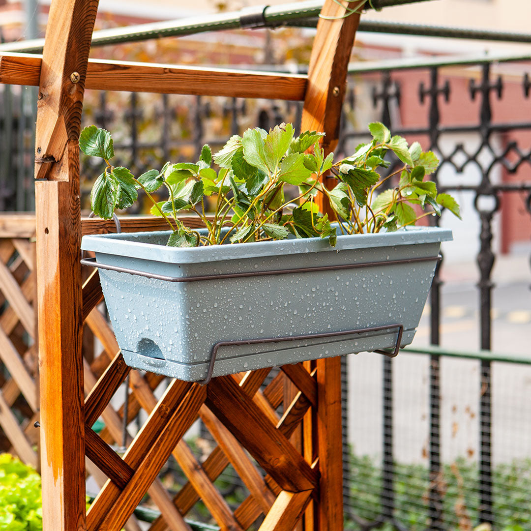 SOGA 49.5cm Blue Rectangular Planter Vegetable Herb Flower Outdoor Plastic Box with Holder Balcony Garden Decor Set of 2 - Cafe Supply