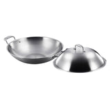SOGA 2X 3-Ply 42cm Stainless Steel Double Handle Wok Frying Fry Pan Skillet with Lid - Cafe Supply