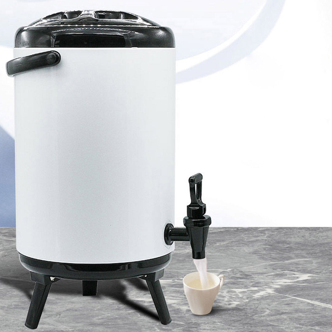 SOGA 2X 18L Stainless Steel Insulated Milk Tea Barrel Hot and Cold Beverage Dispenser Container with Faucet White - Cafe Supply