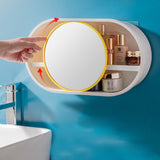 SOGA 39cm Oval Wall-Mounted Mirror Storage Box Vanity Mirror Rack Bathroom Adhesive Shelf Home Organiser Decor - Cafe Supply