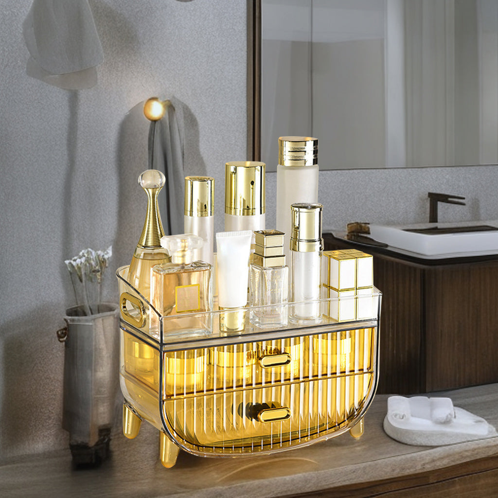 SOGA 2X 3 Tier Golden Yellow Multifunctional Countertop Cosmetic Storage Makeup Skincare Holder Jewelry Cabinet Bathroom Desk Drawer Vanity Organiser - Cafe Supply