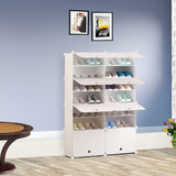 SOGA 7 Tier 2 Column White Shoe Rack Organizer Sneaker Footwear Storage Stackable Stand Cabinet Portable Wardrobe with Cover - Cafe Supply