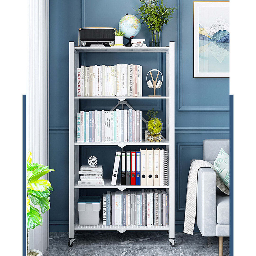 SOGA 2X 5 Tier Steel White Foldable Display Stand Multi-Functional Shelves Portable Storage Organizer with Wheels - Cafe Supply