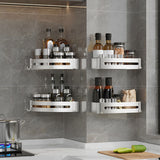 SOGA Silver Wall-Mounted Rectangular Bathroom Storage Organiser Space Saving Adhesive Shelf Rack with Hooks - Cafe Supply