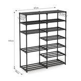 SOGA 2X 12-Shelf Tier Shoe Storage Shelf Space-Saving Caddy Rack Organiser with Side Hooks Black - Cafe Supply