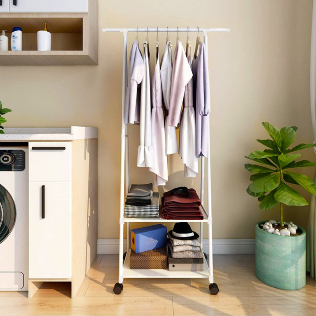 SOGA 2X 2-in-1 Organiser Clothes Shoe Rack Space-Saving Triangular Storage with Wheels White - Cafe Supply