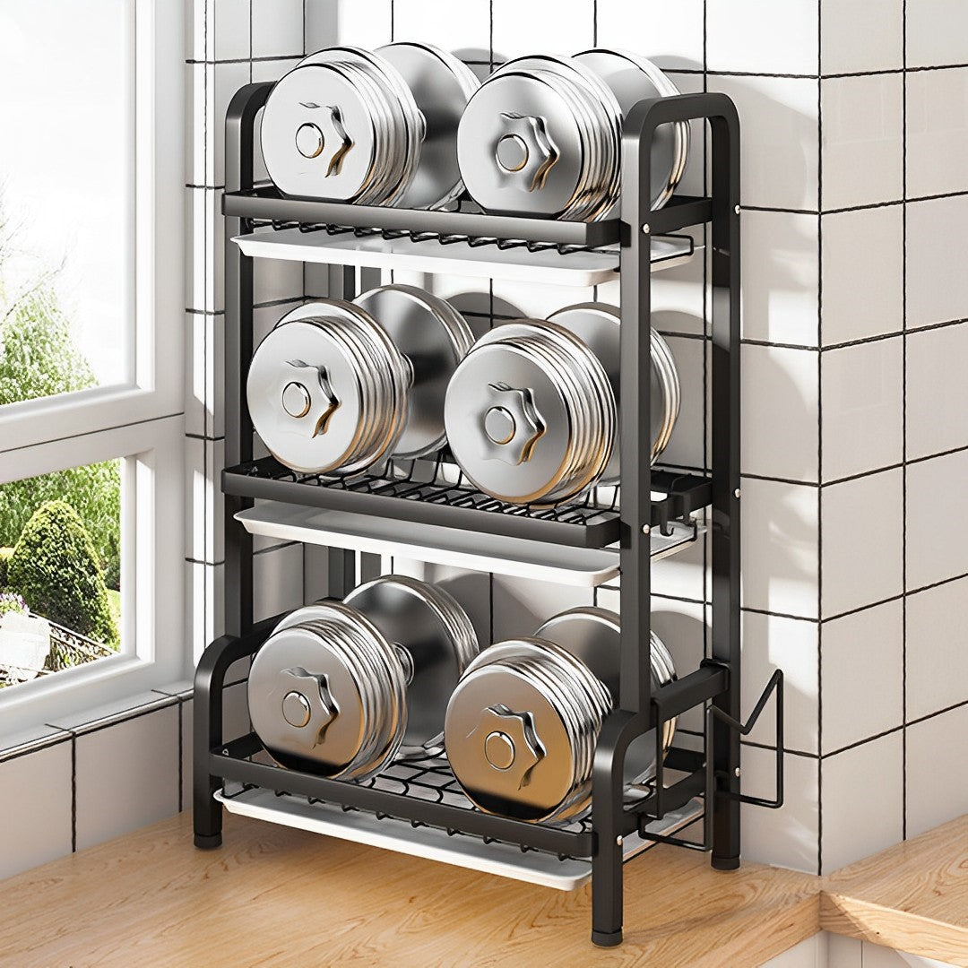 SOGA 2X 3 Tier 62cm Steel Black Kitchen Countertop Drying Rack Dish Plate Cutlery Cutting Board Holder Dish Drainer Kitchen Organiser - Cafe Supply