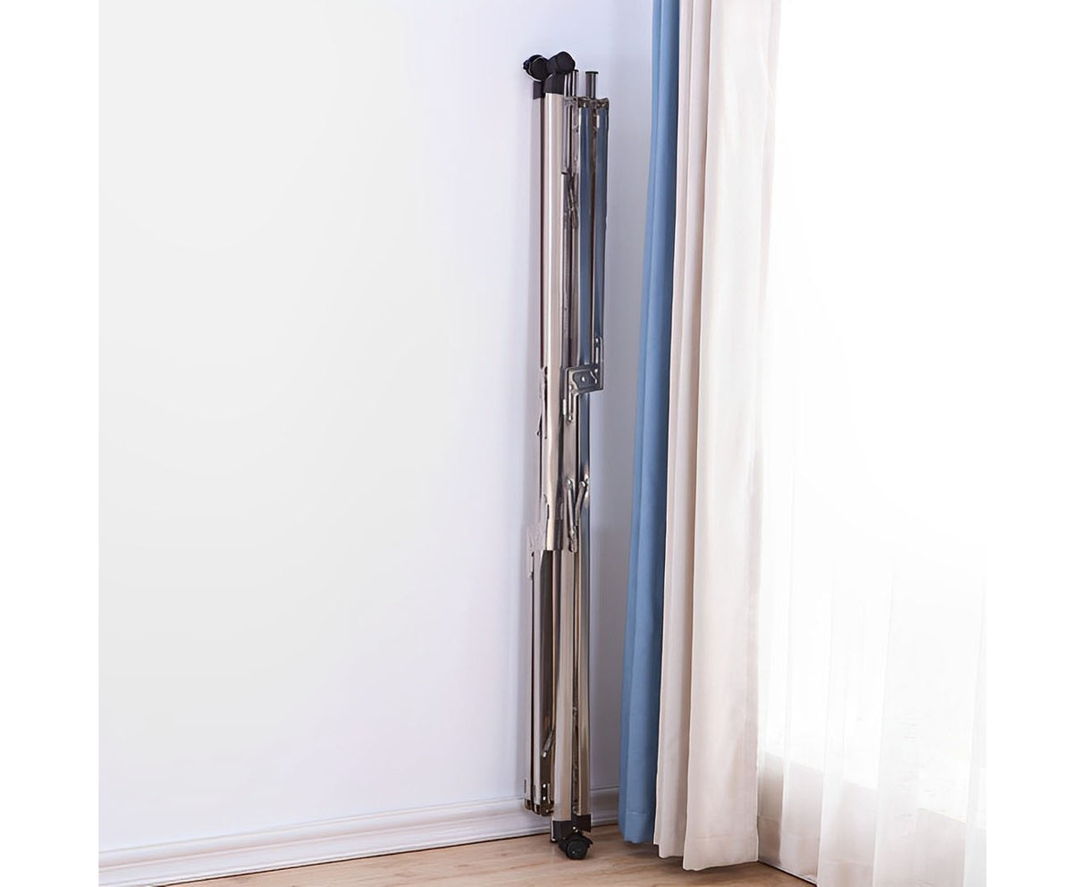 SOGA 2X 2.0m Portable Standing Clothes Drying Rack Foldable Space-Saving Laundry Holder with Wheels - Cafe Supply