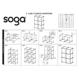 SOGA 3 Tier 6-Cube Portable Wardrobe Divide-Grid Modular Storage Organiser Foldable Closet - Cafe Supply