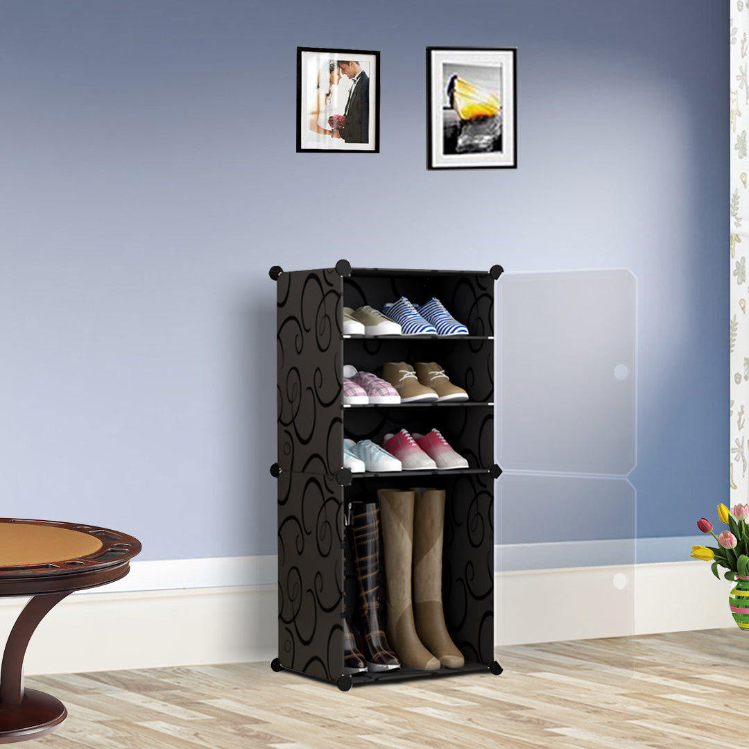 SOGA 2X  4 Tier Shoe Rack Organizer Sneaker Footwear Storage Stackable Stand Cabinet Portable Wardrobe with Cover - Cafe Supply