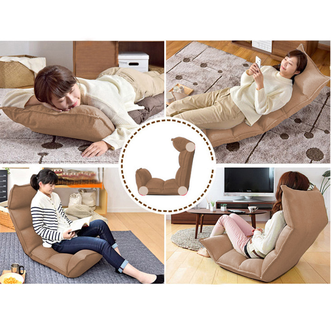 SOGA 2X Foldable Tatami Floor Sofa Bed Meditation Lounge Chair Recliner Lazy Couch Khaki - Cafe Supply