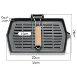 SOGA 2X Rectangular Cast Iron Griddle Grill Frying Pan with Folding Wooden Handle - Cafe Supply