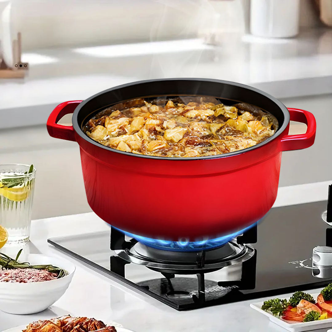 SOGA 2X Cast Iron 24cm Enamel Porcelain Stewpot Casserole Stew Cooking Pot With Lid Red - Cafe Supply