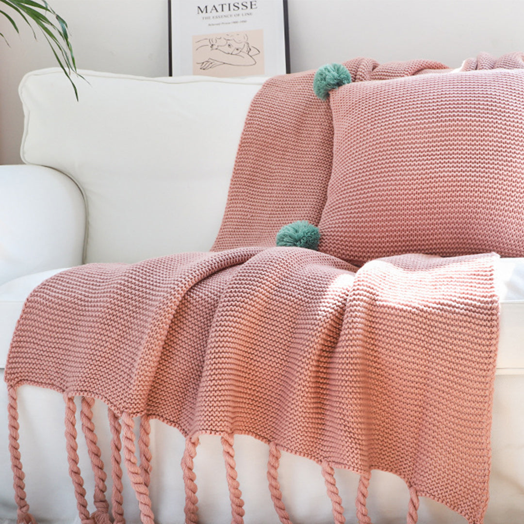 SOGA 2X Pink Tassel Fringe Knitting Blanket Warm Cozy Woven Cover Couch Bed Sofa Home Decor - Cafe Supply