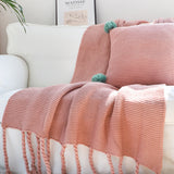 SOGA 2X Pink Tassel Fringe Knitting Blanket Warm Cozy Woven Cover Couch Bed Sofa Home Decor - Cafe Supply