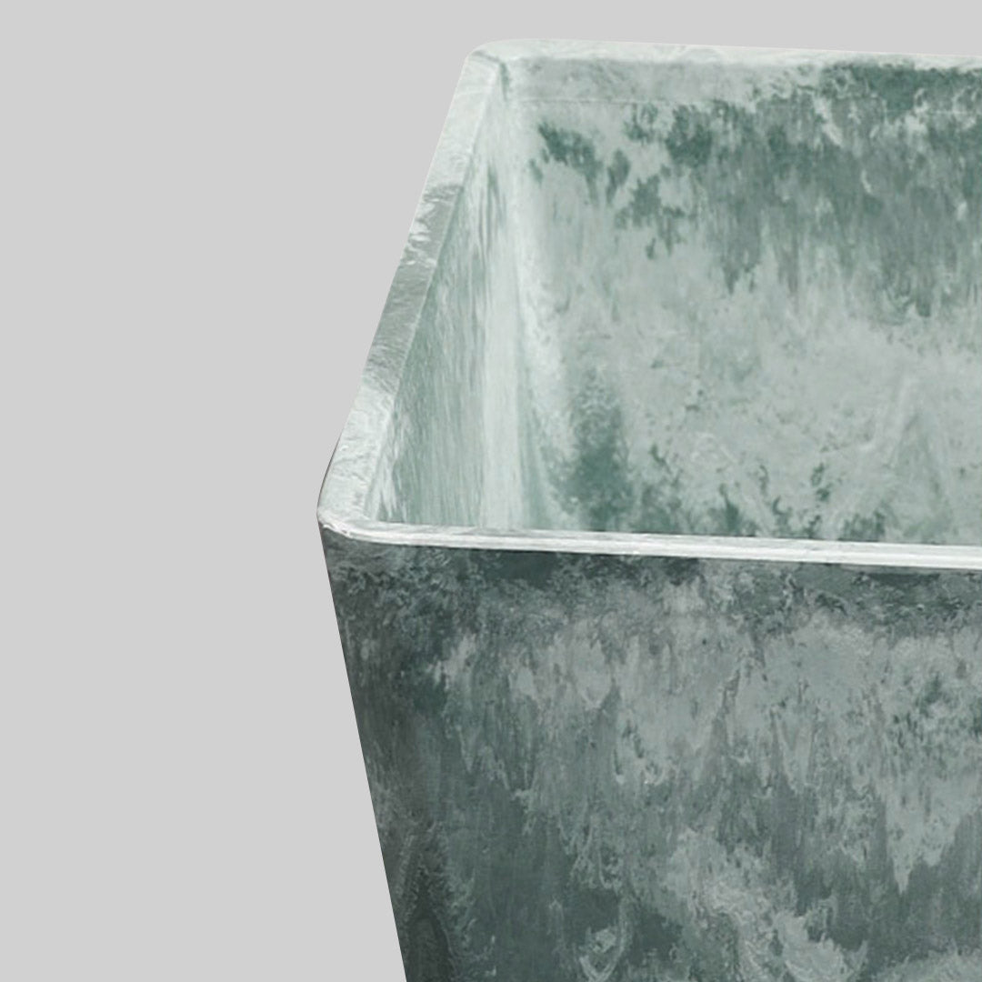 SOGA 27cm Green Grey Square Resin Plant Flower Pot in Cement Pattern Planter Cachepot for Indoor Home Office - Cafe Supply