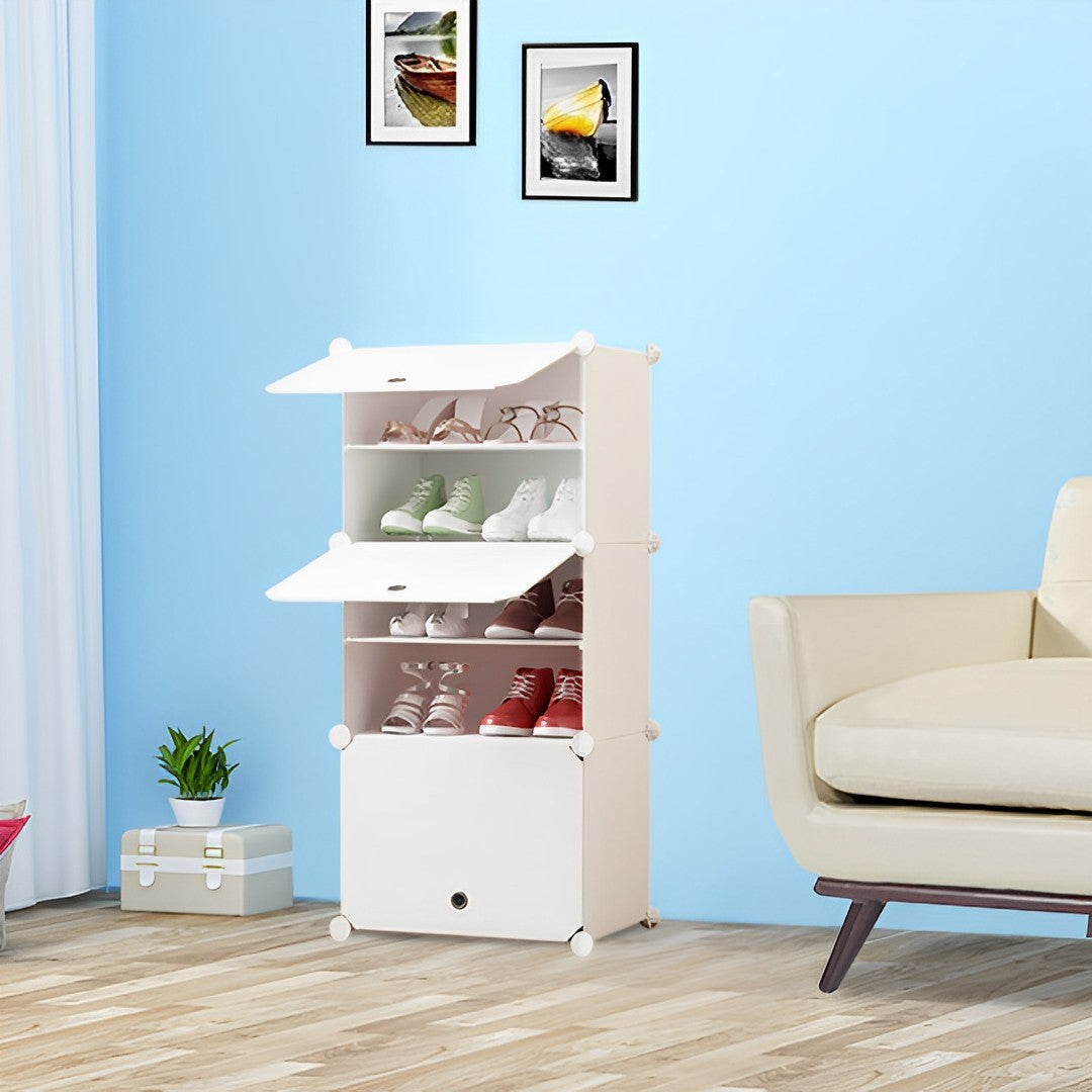 SOGA 5 Tier White Shoe Rack Organizer Sneaker Footwear Storage Stackable Stand Cabinet Portable Wardrobe with Cover - Cafe Supply