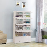 SOGA 9 Tier 2 Column White Shoe Rack Organizer Sneaker Footwear Storage Stackable Stand Cabinet Portable Wardrobe with Cover - Cafe Supply