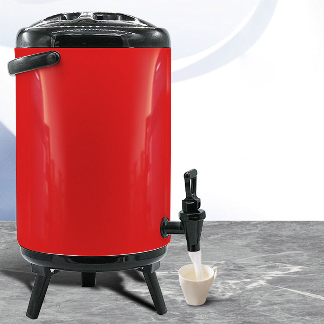 SOGA 2X 14L Stainless Steel Insulated Milk Tea Barrel Hot and Cold Beverage Dispenser Container with Faucet Red - Cafe Supply