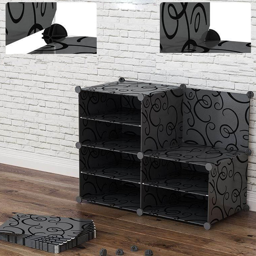 SOGA 10 Cubes Black Portable Wardrobe Divide-Grid Modular Storage Organiser Foldable Closet with Doors - Cafe Supply