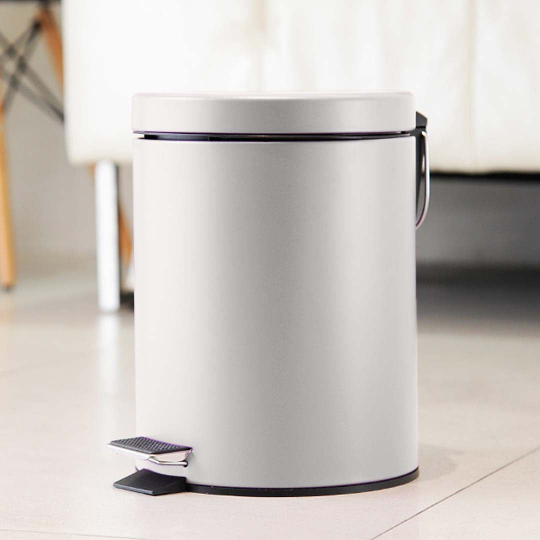 SOGA 4X Foot Pedal Stainless Steel Rubbish Recycling Garbage Waste Trash Bin Round 7L White - Cafe Supply