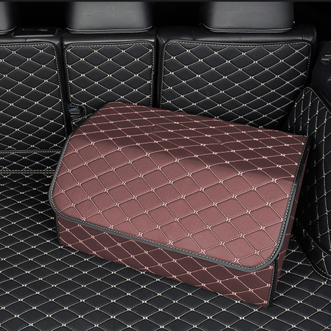 SOGA 2X Leather Car Boot Collapsible Foldable Trunk Cargo Organizer Portable Storage Box Coffee/Gold Stitch Medium - Cafe Supply