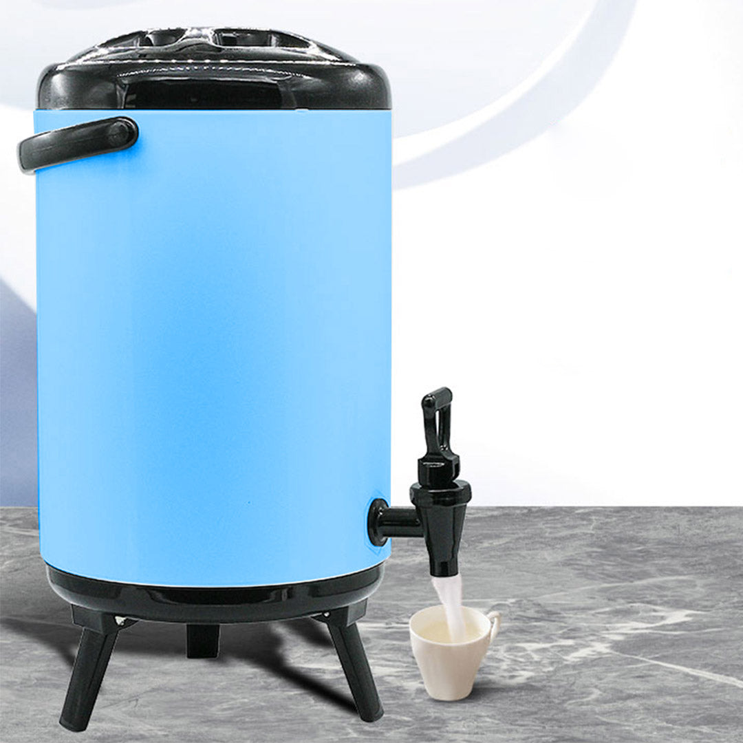 SOGA 2X 14L Stainless Steel Insulated Milk Tea Barrel Hot and Cold Beverage Dispenser Container with Faucet Blue - Cafe Supply